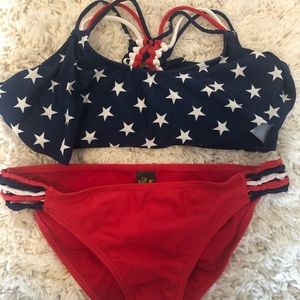 red white and blue 2 piece swim suite